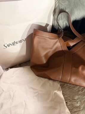 Saint Laurent Cognac Leather Tote with Top Handles